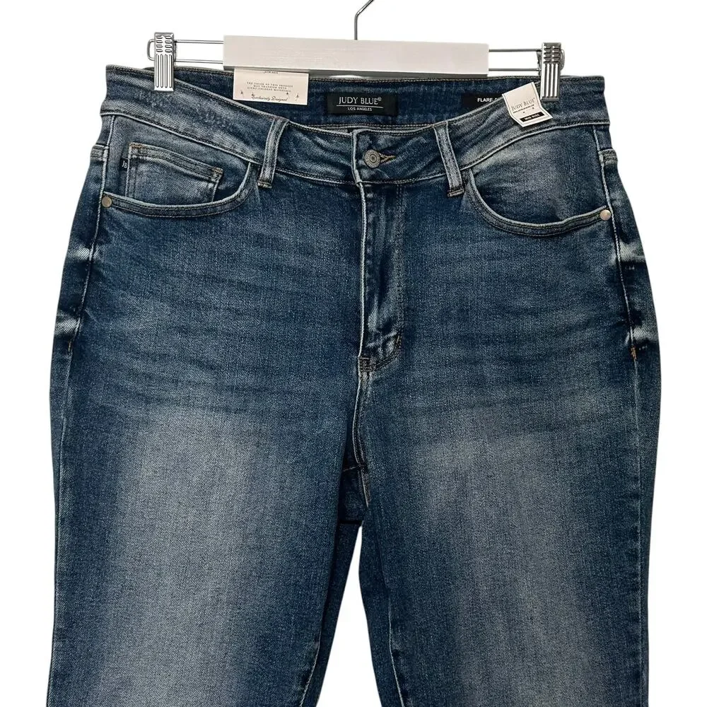 NWT Judy Blue Mid Rise Flare Jeans Contrast Panel Bell Bottoms Size 14W - Picture 3 of 16